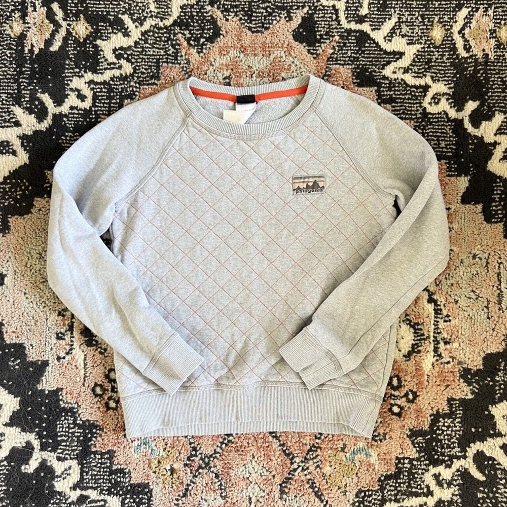 Patagonia Reclaimed Cotton Crew Sweatshirt Grey & Orange Stitching Quilted